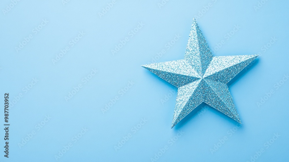 Blue glitter star paper cut on blue background great for Christmas-themed children’s book illustrations or festive designs Blue glitter star paper cut on blue background great for Christmas-themed children’s book illustrations or festive designs