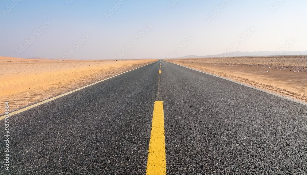 empty asphalt highway and sandy desert land side landscape at sunrise empty asphalt highway and sandy desert land side landscape at sunrise