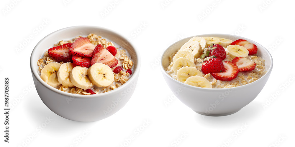 Oatmeal with Banana and Strawberries on a transparent background Oatmeal with Banana and Strawberries on a transparent background