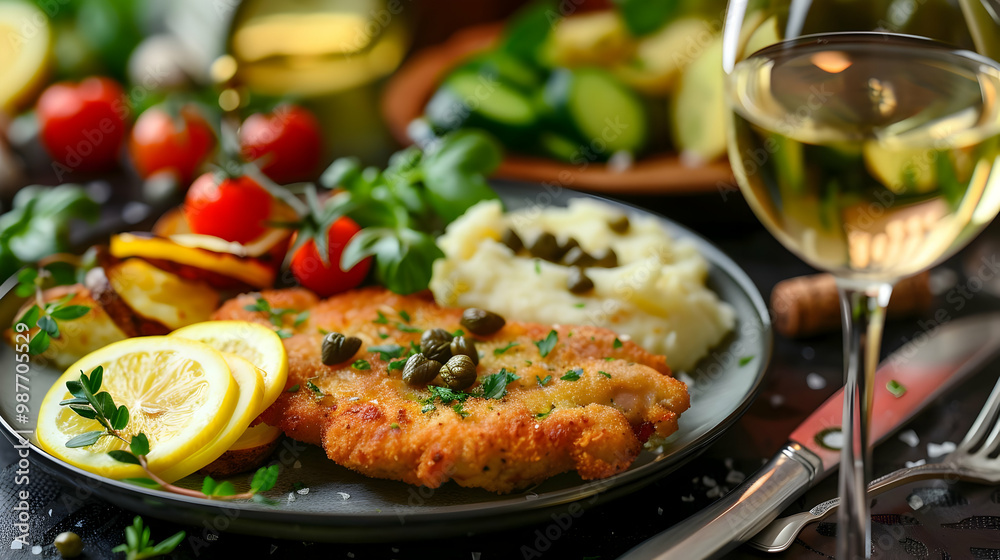 Fried Chicken with Mashed Potatoes and Lemon Slices A Culinary Delight Fried Chicken with Mashed Potatoes and Lemon Slices A Culinary Delight
