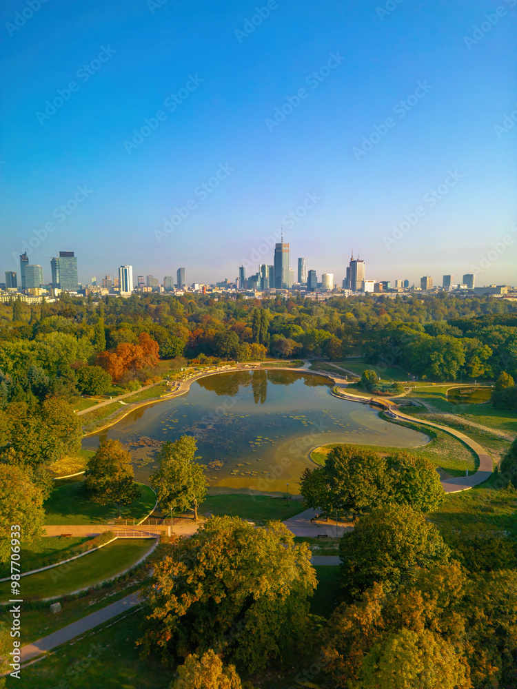 View of the Warsaw skyline during autumn. View of the Warsaw skyline during autumn.