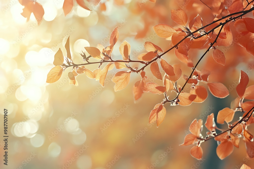 Autumn leaves backlit by the sun with warm orange tones and blurry background Autumn leaves backlit by the sun with warm orange tones and blurry background