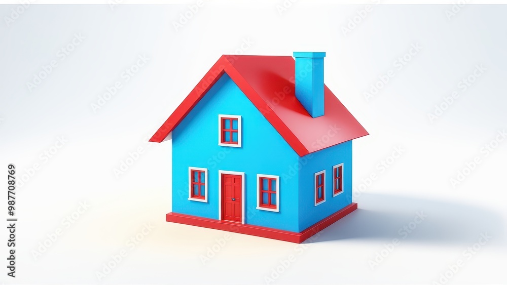 A colorful 3D model of a house with a red roof and blue walls. A colorful 3D model of a house with a red roof and blue walls.