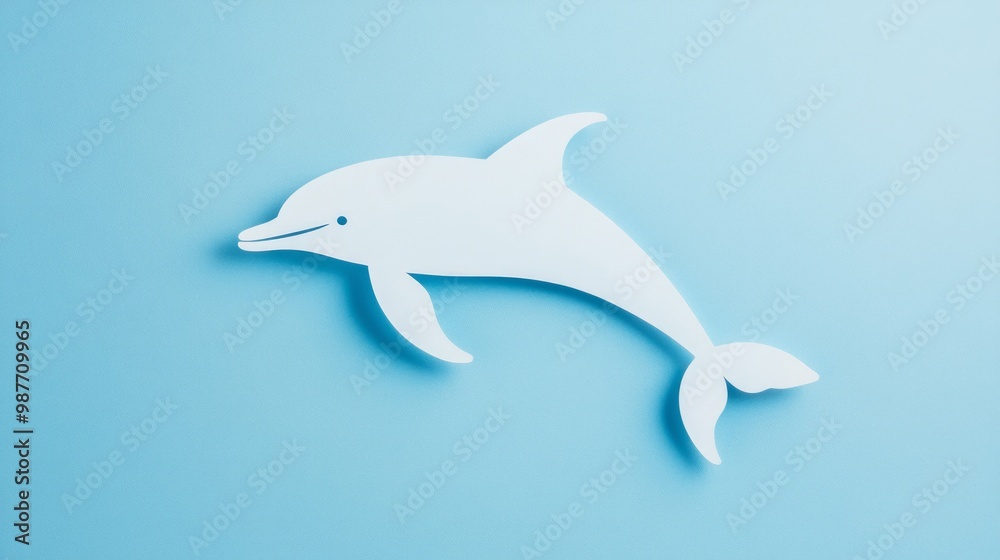 Fototapeta premium Dolphin swimming in ocean paper cut on blue background fun marine-themed design great for children’s books or posters