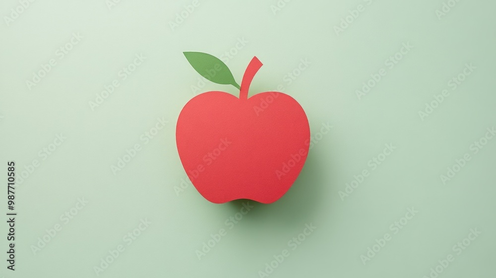 Red apple paper cut on green background fun fruit-themed design ideal for children’s books or food-themed posters