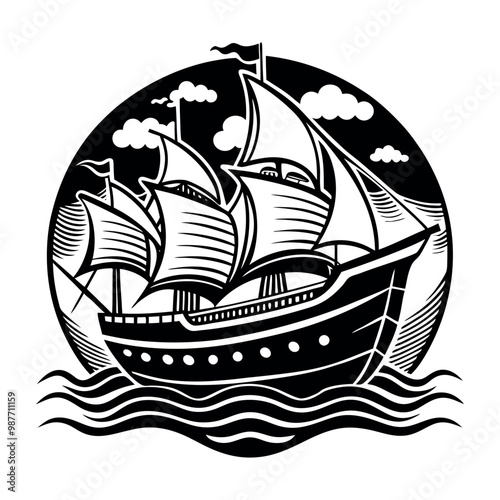 ship at sea vector art