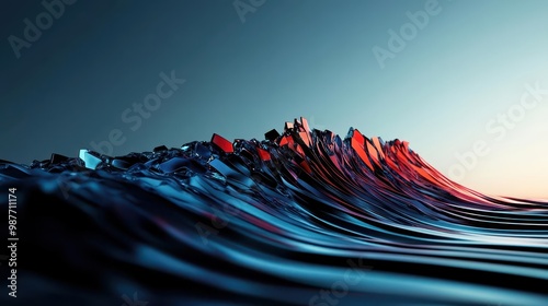 Shoreline waves forming abstract wavescapes, geometric patterns, highdetail digital art, futuristic photo