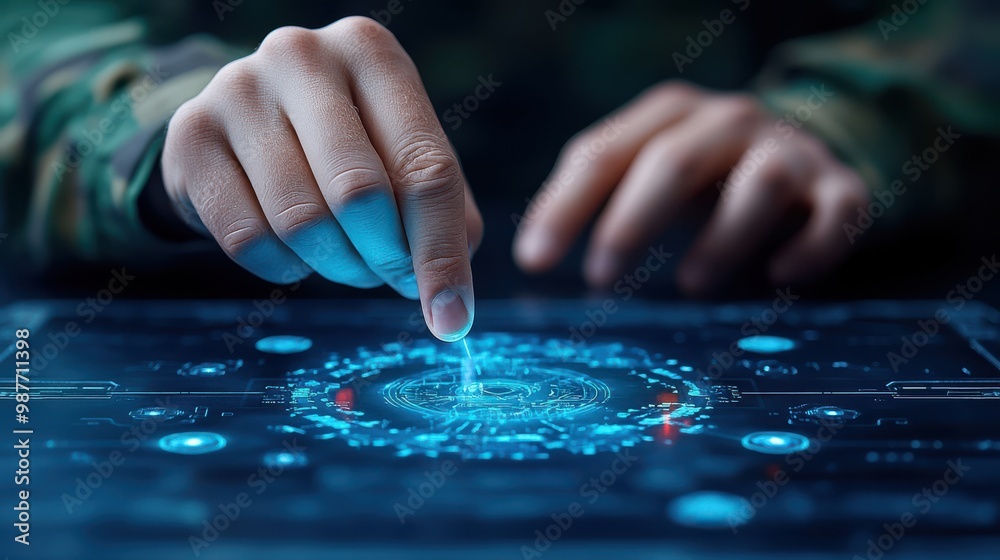 Finger Touching Futuristic Interface with Holographic Display Finger Touching Futuristic Interface with Holographic Display