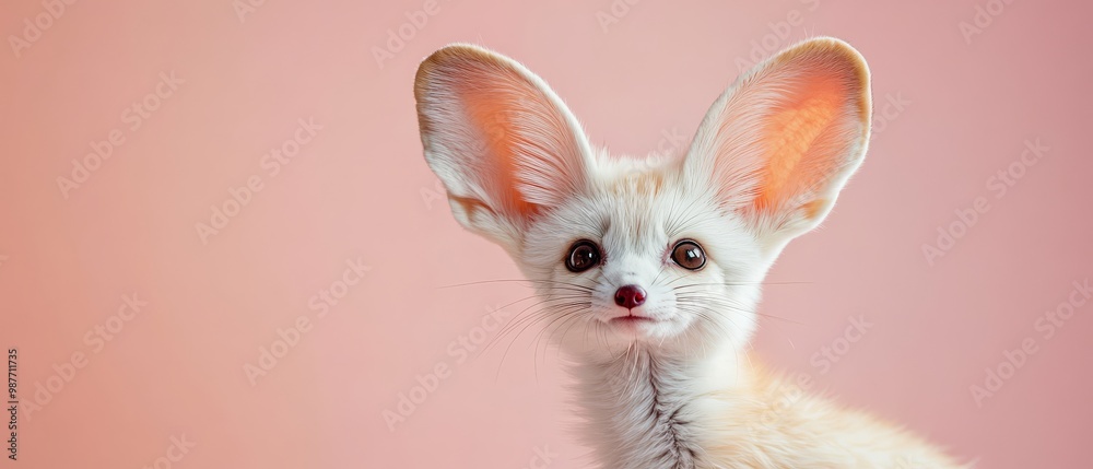 Naklejka premium Fennec Fox Portrait with Pink Background.