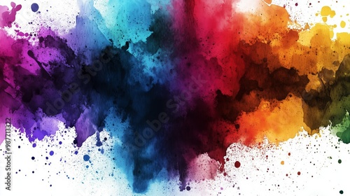 Vibrant abstract watercolor splash in multiple colors creating a dynamic visual effect. photo