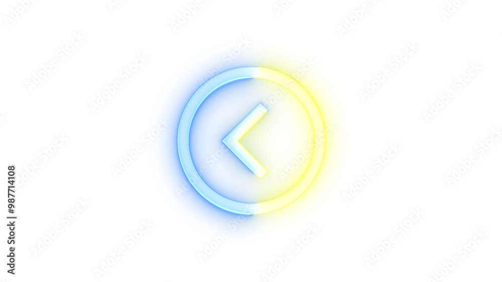 Neon icon page left symbol blue yellow color transparent background Neon icon page left symbol blue yellow color transparent background