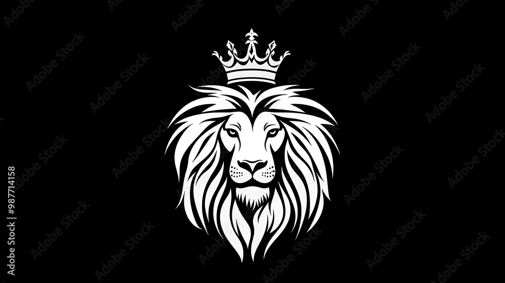 Fototapeta premium A white lion with a crown on a black background.