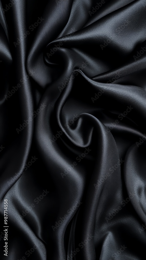 Fototapeta premium Elegant black satin fabric, showcasing smooth texture and luxurious sheen, ideal for fashion and design projects.