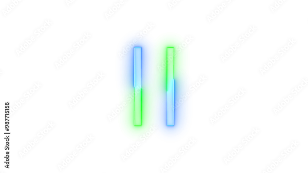 Neon icon pause symbol blue green color transparent background Neon icon pause symbol blue green color transparent background