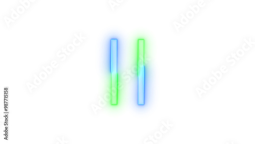 Neon icon pause symbol blue green color transparent background