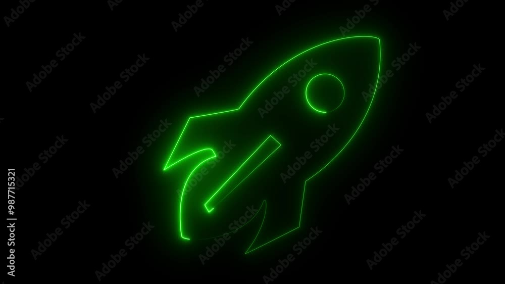 Rocket icon animation by green color neon on black background. Rocket icon animation by green color neon on black background.