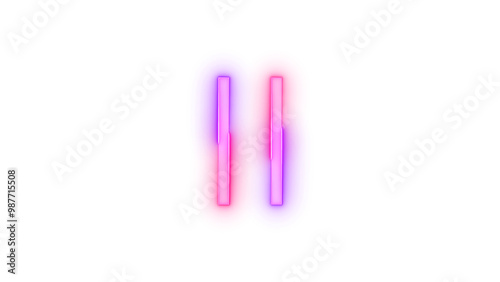 Neon icon pause symbol pink purple color transparent background