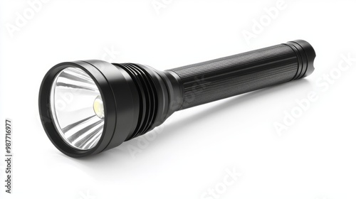 a classic flashlight against a solid-white background, ultra high-definition photo