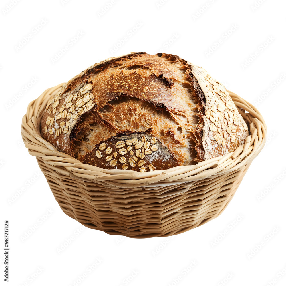 loaf grain bread in wicker basket isolated on transparent background Generative Ai. loaf grain bread in wicker basket isolated on transparent background Generative Ai.