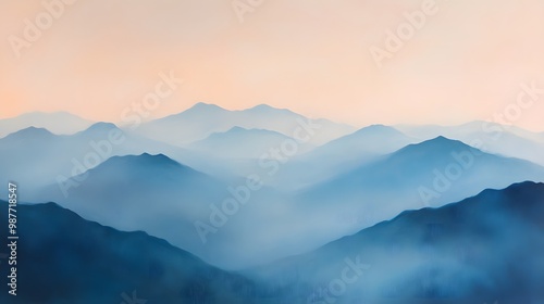 Misty Blue Mountains at Sunset