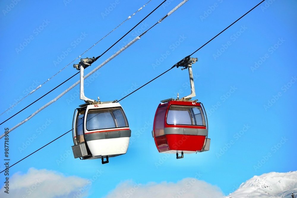 Ski lifts over the slopes of Courchevel ski resort Ski lifts over the slopes of Courchevel ski resort