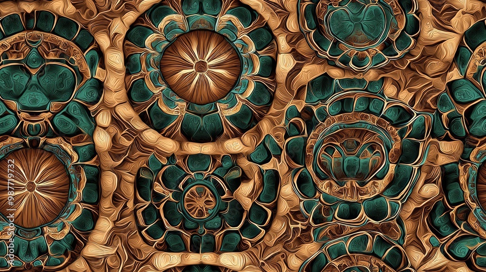 Serene Elegance - Intricate Sea Turtle Shell Pattern in Muted Browns and Greens Serene Elegance - Intricate Sea Turtle Shell Pattern in Muted Browns and Greens