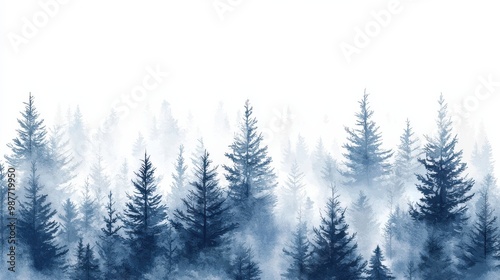 Snowy Pine Forest in Fog with a Wintery Atmosphere