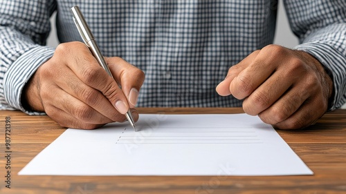 Close-up of hands filling out a quality control checklist, ensuring that all products meet required specifications before shipment QC checklist, Product specifications photo