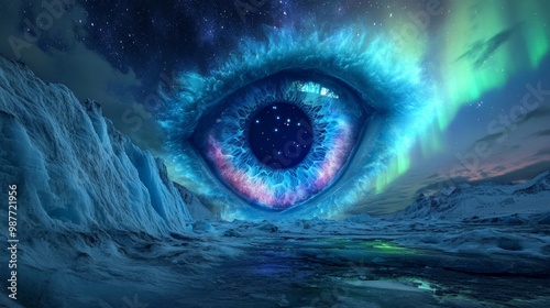 Iris of Glacier Eye Reflecting Night Sky photo