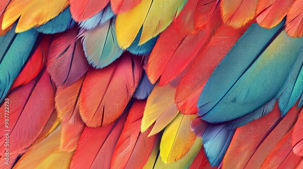 Obraz premium Vibrant Parakeet Feathers Seamless Pattern - Capturing the Joy of Nature's Colors and Intricate Details