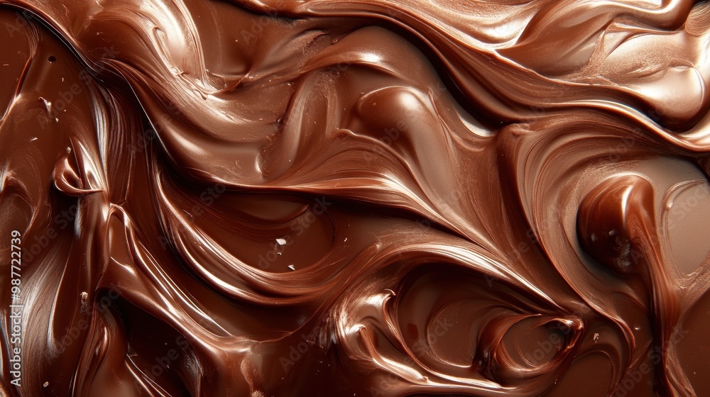 A rich, glossy swirl of melted chocolate, showcasing its smooth, indulgent texture, perfect for desserts or confectionery delights. A rich, glossy swirl of melted chocolate, showcasing its smooth, indulgent texture, perfect for desserts or confectionery delights.