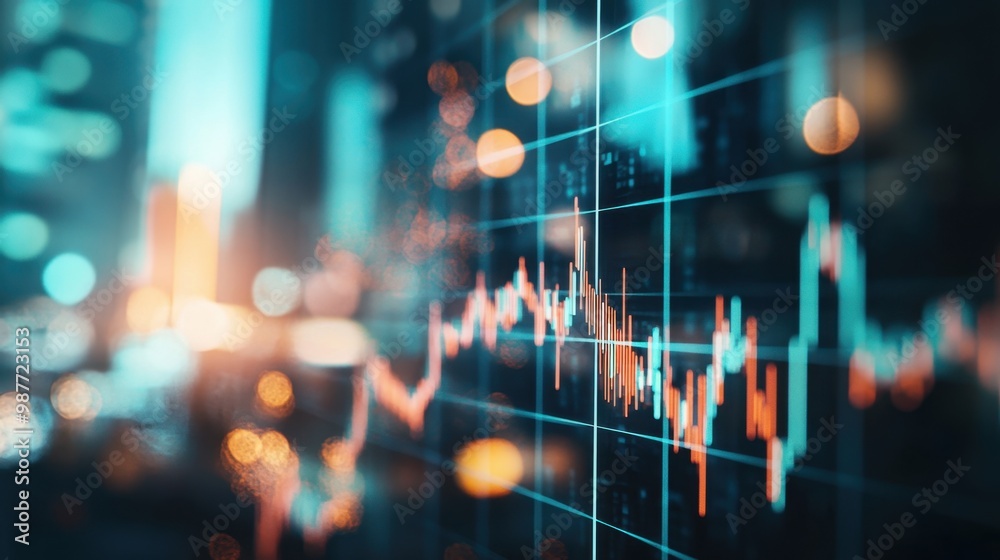 A close-up of a digital financial chart, depicting market trends with vibrant colors and blurred city lights in the background. A close-up of a digital financial chart, depicting market trends with vibrant colors and blurred city lights in the background.