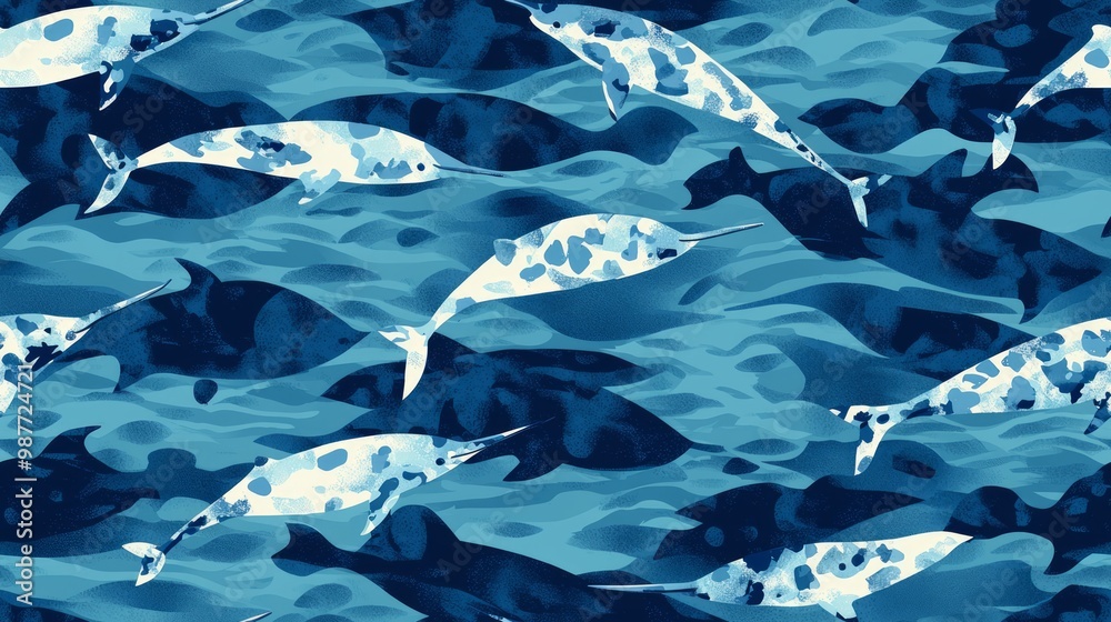 Obraz premium Intricate Narwhal Skin Pattern in Oceanic Colors: Elegance of Underwater Textures