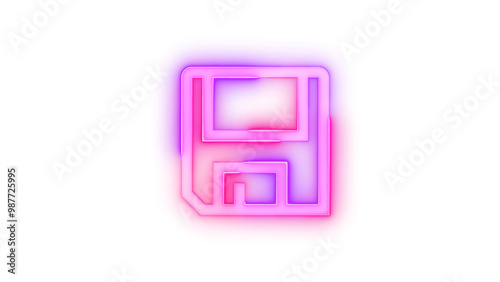 Neon icon save files symbol pink purple color transparent background