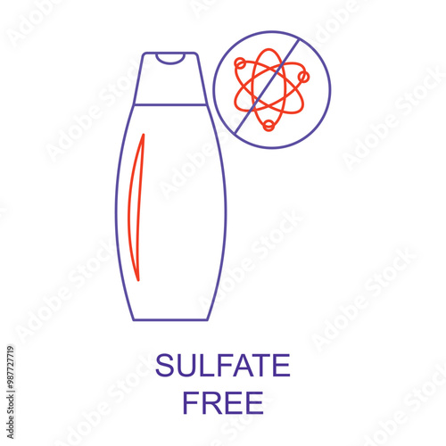 Vector icon for Sulfate-Free. Icon of a sulfate molecule crossed out with a water droplet, symbolizing sulfate-free cosmetics.