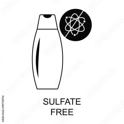 Vector icon for Sulfate-Free. Icon of a sulfate molecule crossed out with a water droplet, symbolizing sulfate-free cosmetics.