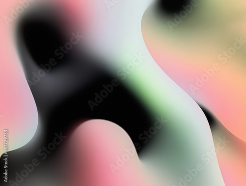 Fluid futuristic abstract design with soft gradients in black, pink, green, and peach. Smooth, flowing shapes, minimalist, organic aesthetic, perfect for backgrounds, banners or digital art.