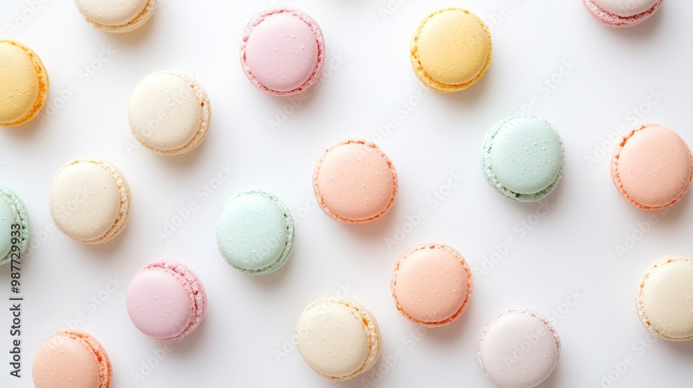 Obraz premium Colorful Macarons Displayed on a White Background