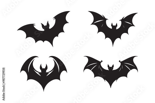 Set of Bat vector art silhouette illustration