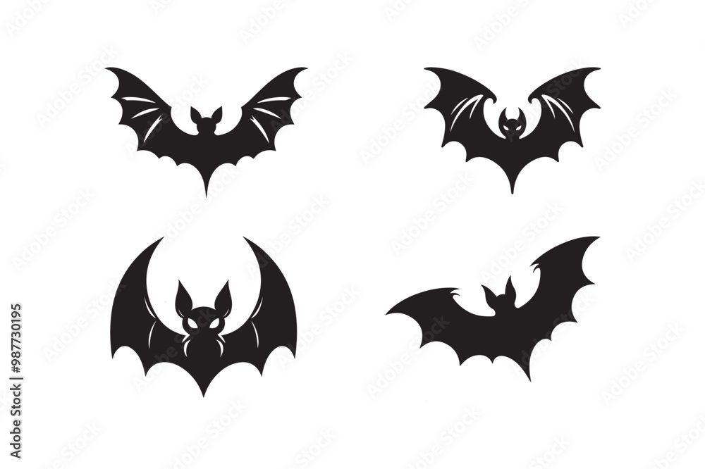 Naklejka premium Set of Bat vector art silhouette illustration