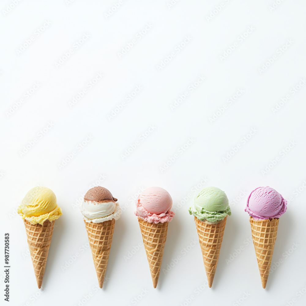 Colorful Ice Cream Cones on White Background Colorful Ice Cream Cones on White Background