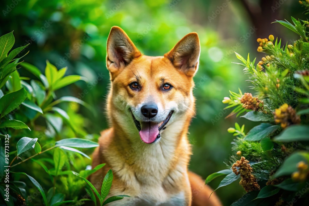 Playful Dingo Dog in Natural Habitat Enjoying the Outdoors with Vibrant Greenery Surrounding It Playful Dingo Dog in Natural Habitat Enjoying the Outdoors with Vibrant Greenery Surrounding It