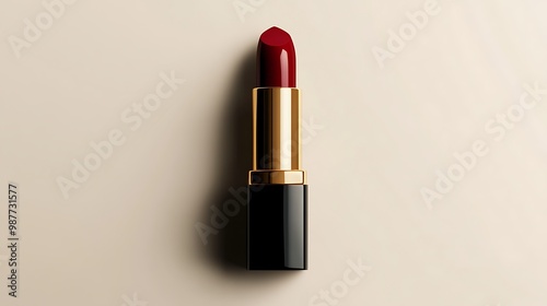 Red Lipstick on Beige Background