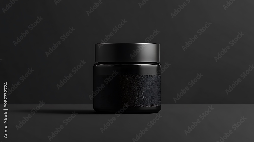 Black Glass Jar with Label Mockup on Black Background Black Glass Jar with Label Mockup on Black Background