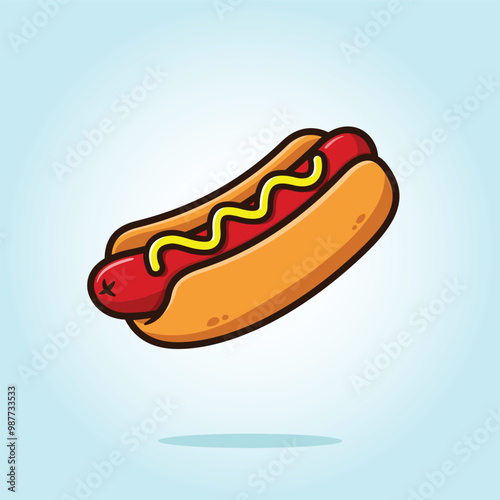 Sausage hotdog with mustard. Food vector cartoon illustration