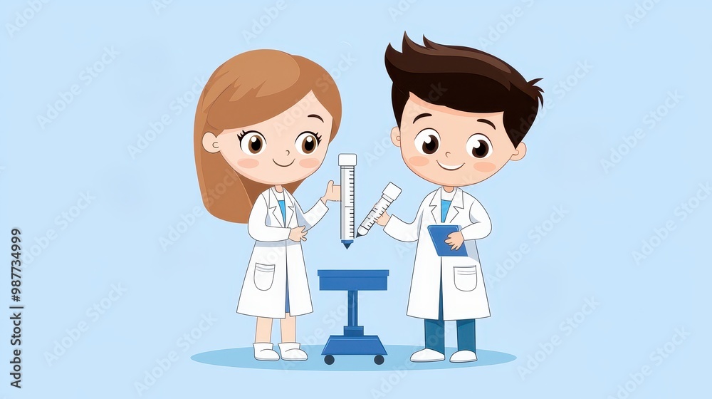 Kids in Lab Coats Engaging in Science Experiment Kids in Lab Coats Engaging in Science Experiment