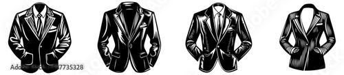 The image features four stylish blazer designs, showcasing various styles and cuts, ideal for formal and semi-formal attire.