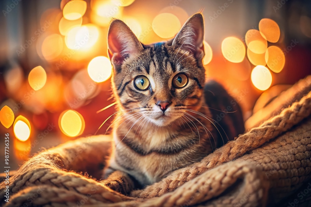 Playful Svana Cat Relaxing on Cozy Blanket in Warm Indoor Setting with Soft Natural Lighting Playful Svana Cat Relaxing on Cozy Blanket in Warm Indoor Setting with Soft Natural Lighting