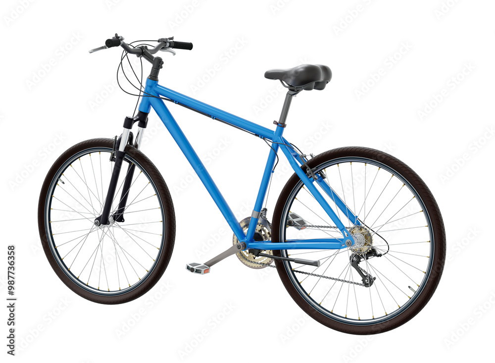 Blue bicycle, side back view. Black leather saddle and handles. Png clipart isolated on transparent background Blue bicycle, side back view. Black leather saddle and handles. Png clipart isolated on transparent background