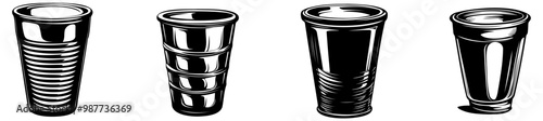 Four distinct shot glasses displayed side by side, showcasing various styles and designs, perfect for gatherings and celebrations.